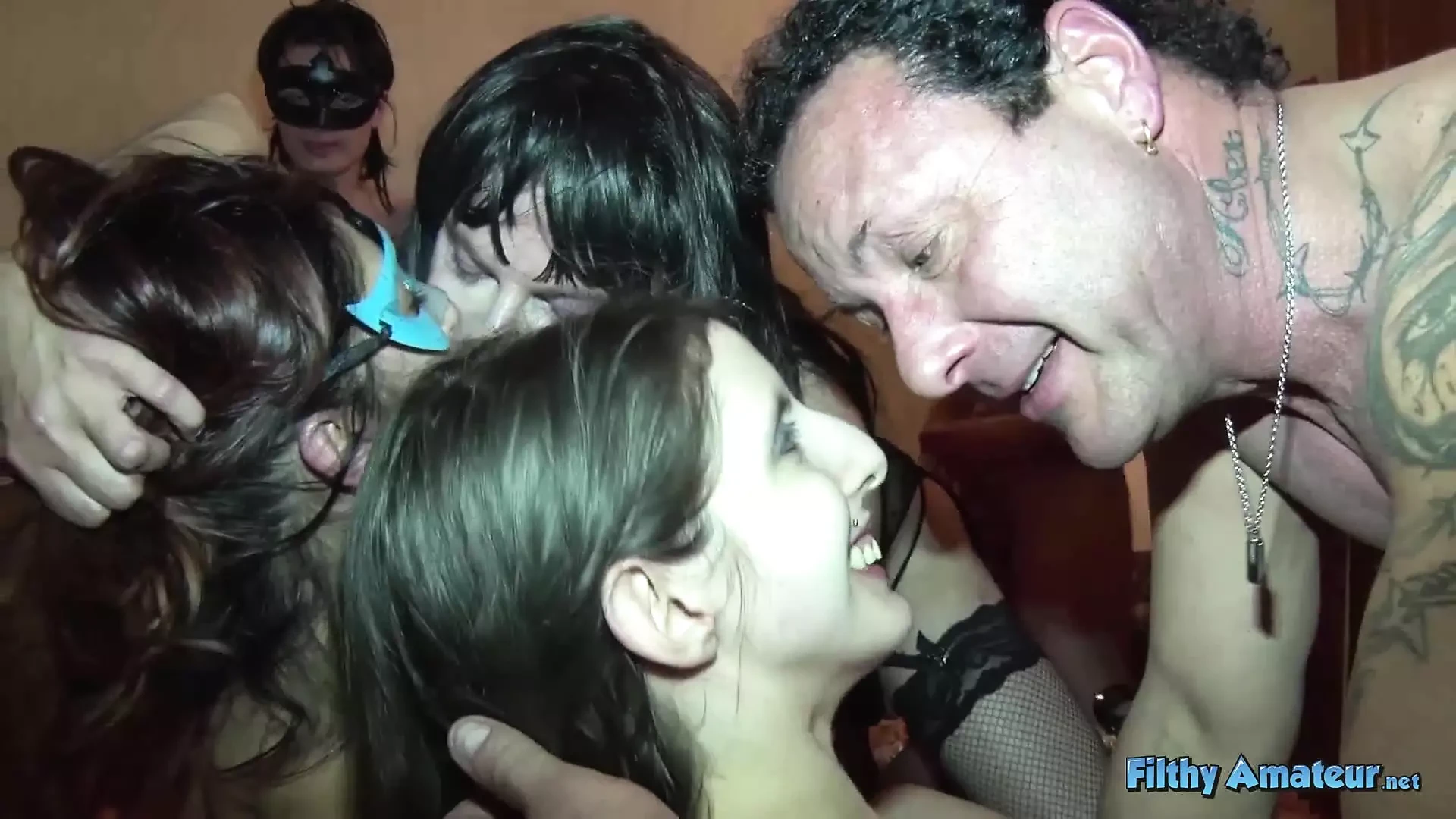 Real private amateur orgy with stepsisters and transvestite